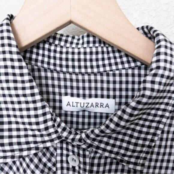 Altuzarra Yuma Gingham Check Shirtdress 36 4 Black White Front Tie - Picture 5 of 15